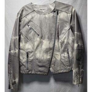 Indigo Thread Co. Women's Faux Leather Biker Jacket Tie Dye XL gray